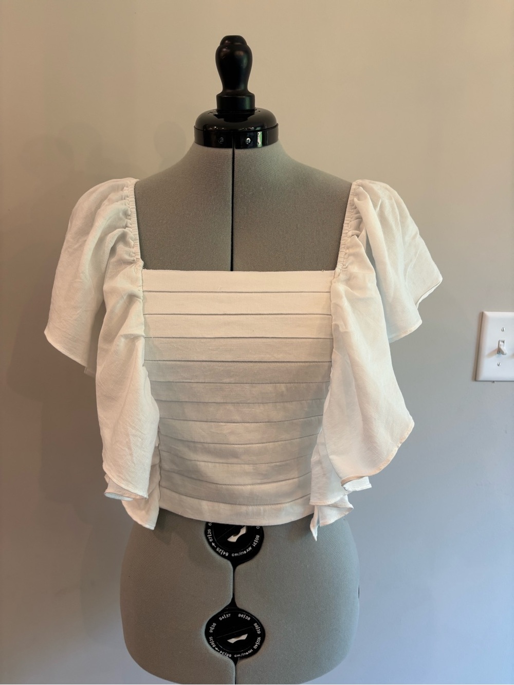 Vestique Cottagecore White Square Neck Pleated Bodice Puff Sleeve Top 0151